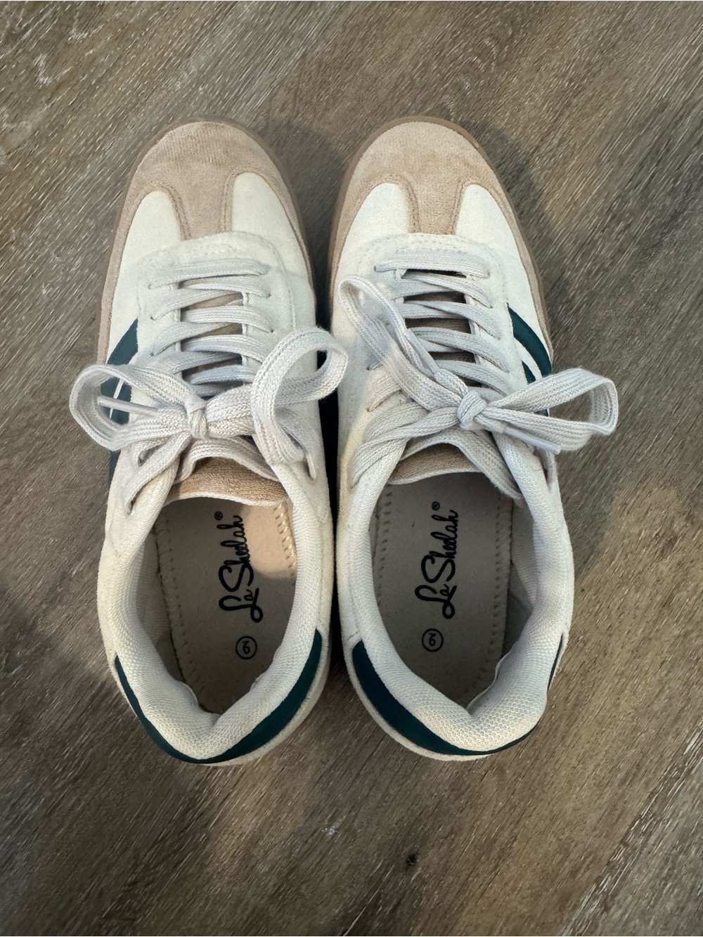 Women's Neutral Suede & Canvas Sneakers with Teal Accent - Picture 2 of 4